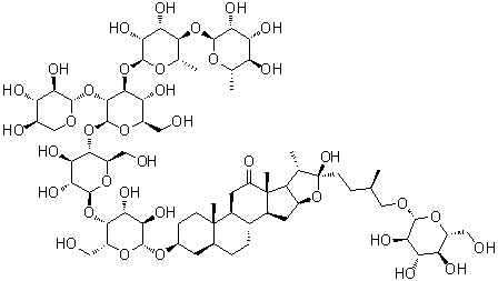 CAS # 58546-21-7 (76689-28-6), Agavoside H, (3beta,5alpha,22alpha,25R)-3-[(O-6-Deoxy-alpha-L-mannopyranosyl-(1→4)-O-6-deoxy-alpha-L-mannopyranosyl-(1→3)-O-[beta-D-xylopyranosyl-(1→2)]-O-beta-D-glucopyranosyl-(1→4)-O-beta-D-glucopyranosyl-(1→4)-beta-D-galactopyranosyl)oxy]-26-(beta-D-glucopyranosyloxy)-22-hydroxy-furostan-12-one, Agavasaponin H