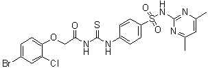 structure of CAS# 587841-73-4, 2-(4-溴-2-氯苯氧基)-N-[[[4-[[(4,6-二甲基-2-嘧啶基)氨基]磺酰基]苯基]氨基]硫代甲酰基]乙酰胺