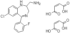 CAS 登录号：59469-29-3, 7-氯-5-(2-氟苯基)-2,3-二氢-1H-1,4-苯并二氮杂卓-2-甲胺二马来酸盐