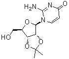 structure of CAS# 5975-05-3, 2-Amino-1-[2,3-O-(1-methylethylidene)-beta-D-ribofuranosyl]-4(1H)-pyrimidinone