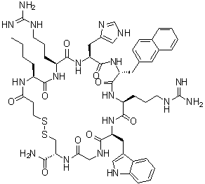 N-(3-巯基-1-氧代丙基)-L-正亮氨酰-L-精氨酰-L-组氨酰-3-(2-萘基)-D-丙氨酰-L-精氨酰-L-色氨酰甘氨酰-L-半胱氨酰胺环(1→8)-二硫醚分子结构 (CAS 613222-50-7)