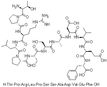 L-苏氨酰-L-脯氨酰-L-精氨酰-L-亮氨酰-L-脯氨酰-L-丝氨酰-L-丝氨酰-L-丙氨酰-L-alpha-天冬氨酰-L-缬氨酰-L-alpha-谷氨酰-L-苯丙氨酸分子结构 (CAS 635726-68-0)
