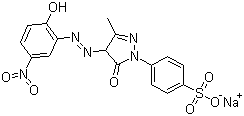 CAS 登录号：6359-86-0, 媒介橙 3, 4-[4,5-二氢-4-[(2-羟基-5-硝基苯基)偶氮]-3-甲基-5-氧代-1H-吡唑-1-基]苯磺酸钠