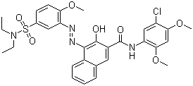 CAS # 6410-41-9, Pigment Red 5, C.I. 12490, N-(5-Chloro-2,4-dimethoxyphenyl)-4-[[5-[(diethylamino)sulfonyl]-2-methoxyphenyl]azo]-3-hydroxy-2-naphthalenecarboxamide