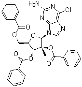 6-氯-9-(2,3,5-三-O-苯甲酰基-2-C-甲基-beta-D-呋喃核糖基)-9H-嘌呤-2-胺分子结构 (CAS 641571-44-0)