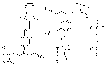 CAS 登录号：64282-98-0, 二[2-[2-[4-[(2-氰基乙基)[2-(2,5-二氧代-1-吡咯烷基)乙基]氨基]-2-甲基苯基]乙烯基]-1,3,3-三甲基-3H-吲哚鎓]锌二硫酸盐