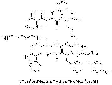CAS # 647016-22-6, L-Tyrosyl-L-cysteinyl-L-phenylalanyl-L-alanyl-L-tryptophyl-L-lysyl-L-threonyl-L-phenylalanyl-L-cysteine cyclic (2→9)-disulfide