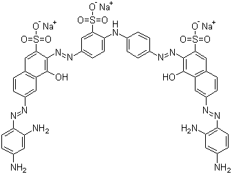 CAS # 6473-13-8, Direct Black 22, Trisodium 6-[(2,4-diaminophenyl)azo]-3-[[4-[[4-[[7-[(2,4-diaminophenyl)azo]-1-hydroxy-3-sulphonato-2-naphthyl]azo]phenyl]amino]-3-sulphonatophenyl]azo]-4-hydroxynaphthalene-2-sulphonate