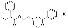 CAS # 6474-85-7, Phenbutrazate hydrochloride, alpha-Ethylbenzeneacetic acid 2-(3-methyl-2-phenyl-4-morpholinyl)ethyl ester hydrochloride (1:1)
