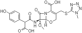 CAS 登录号：64952-97-2, 拉氧头孢, 7-((羧基(4-羟基苯基)乙酰)氨基)-7-甲氧基-(3-((1-甲基-1H-四唑-5-基)硫)甲基)-8-氧代-5-氧杂-1-氮杂双环[4.2.0]辛-2-烯-2-甲酸