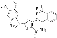 structure of CAS# 660868-91-7, 3-[2-(三氟甲基)苄氧基]-5-(5,6-二甲氧基-1H-苯并[d]咪唑-1-基)-2-噻吩甲酰胺