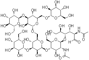 structure of CAS# 66091-47-2, O-alpha-D-甘露糖基-(1→3)-O-[O-alpha-D-甘露糖基-(1→3)-O-[alpha-D-甘露糖基-(1→6)]-alpha-D-甘露糖基-(1→6)]-O-beta-D-甘露糖基-(1→4)-O-2-(乙酰氨基)-2-脱氧-beta-D-吡喃葡萄糖基-(1→4)-2-(乙酰氨基)-2-脱氧-D-葡萄糖