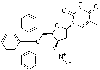 1-[3-叠氮基-2,3-二脱氧-5-O-(三苯基甲基)-beta-D-苏式-呋喃戊糖基]-5-甲基-2,4(1H,3H)-嘧啶二酮分子结构 (CAS 66503-47-7)