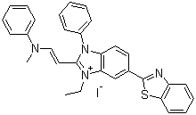 6-(2-苯并噻唑基)-1-乙基-2-[2-(甲基苯基氨基)乙烯基]-3-苯基-1H-苯并咪唑鎓碘化物分子结构 (CAS 681281-88-9)
