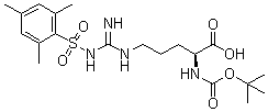 structure of CAS# 68262-71-5, N2-[(1,1-Dimethylethoxy)carbonyl]-N5-[imino[[(2,4,6-trimethylphenyl)sulfonyl]amino]methyl]-L-ornithine
