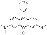 CAS # 6837-70-3, 3,6-Bis(dimethylamino)-9-phenylxanthylium chloride, Benzorhodamine, C.I. 45090, Rosamine (dye), Rosindamine, T 639, TMR, Tetramethylrosamine, Tetramethylrosamine chloride
