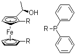 (1R)-1,1'-双(二苯基膦基)-2-[(1R)-1-羟基乙基]二茂铁分子结构 (CAS 69228-82-6)