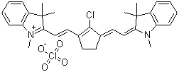 2-((E)-2-(2-氯-3-[(E)-2-(1,3,3-三甲基-1,3-二氢-2H-吲哚-2-亚基)乙亚基]-1-环戊烯-1-基)乙烯基)-1,3,3-三甲基-3H-吲哚鎓高氯酸盐分子结构 (CAS 69415-30-1)