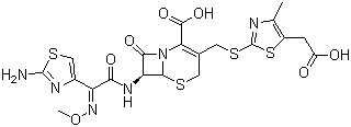 CAS # 69739-16-8, Cefodizime, 7-(((2-Amino-4-thiazolyl)(methoxyimino)acetyl)amino)-3-(((5-(carboxymethyl)-4-methyl-2-thiazolyl)thio)methyl)-8-oxo-5-thia-1-azabicyclo(4.2.0)oct-2-ene-2-carboxylic acid