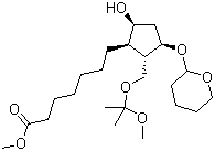 structure of CAS# 69810-10-2, [1R-(1a,2b,3a,5a)]-5-Hydroxy-2-[(1-methoxy-1-methylethoxy)methyl]-3-[(tetrahydro-2H-pyran-2-yl)oxy]cyclopentaneheptanoic acid methyl ester