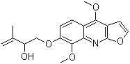 CAS 登录号：6989-38-4, 吴茱萸苦素, (-)-1-[(4,8-二甲氧基呋喃并[2,3-b]喹啉-7-基)氧]-3-甲基-3-丁烯-2-醇