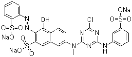 CAS # 70210-21-8, Reactive Orange 5, 7-[[4-Chloro-6-[(3-sulfophenyl)amino]-1,3,5-triazin-2-yl]methylamino]-4-hydroxy-3-[2-(2-sulfophenyl)diazenyl]-2-naphthalenesulfonic acid sodium salt, Cibacron Brilliant Orange G-P, Kayacion Orange P-G, Kayacion Orange P-G Liquid 20