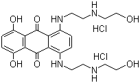 CAS # 70476-82-3, Mitoxantrone hydrochloride, 1,4-Dihydroxy-5,8-bis[[2-[(2-hydroxyethyl)amino]ethyl]amino]anthraquinone dihydrochloride, Mitozantrone hydrochloride, Novantrone