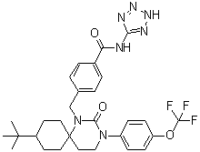 4-[[9-叔丁基-2-氧代-3-[4-(三氟甲氧基)苯基]-1,3-二氮杂螺[5.5]十一烷-1-基]甲基]-N-2H-四唑-5-基苯甲酰胺分子结构 (CAS 706812-04-6)