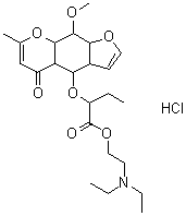 2-[(3a,4a,5,8a,9,9a-六氢-9-甲氧基-7-甲基-5-氧代-4H-呋喃并[3,2-g][1]苯并吡喃-4-基)氧基]丁酸 2-(二乙基氨基)乙基酯盐酸盐分子结构 (CAS 71510-44-6)