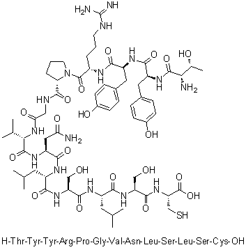 L-苏氨酰-L-酪氨酰-L-酪氨酰-L-精氨酰-L-脯氨酰甘氨酰-L-缬氨酰-L-天冬氨酰胺酰-L-亮氨酰-L-丝氨酰-L-亮氨酰-L-丝氨酰-L-半胱氨酸分子结构 (CAS 716315-79-6)