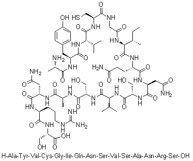 L-丙氨酰-L-酪氨酰-L-缬氨酰-L-半胱氨酰甘氨酰-L-异亮氨酰-L-谷氨酰胺酰-L-天冬氨酰胺酰-L-丝氨酰-L-缬氨酰-L-丝氨酰-L-丙氨酰-L-天冬氨酰胺酰-L-精氨酰-L-丝氨酸分子结构 (CAS 716315-82-1)