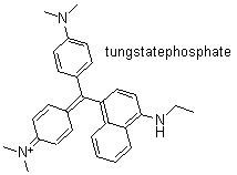 CAS # 71798-70-4, Pigment Blue 11, N-[4-[[4-(Dimethylamino)phenyl][4-(ethylamino)-1-naphthalenyl]methylene]-2,5-cyclohexadien-1-ylidene]-N-methylmethanaminium tungstatephosphate
