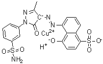 CAS # 72391-07-2, [5-[[1-[3-(Aminosulfonyl)phenyl]-4,5-dihydro-3-methyl-5-oxo-1H-pyrazol-4-yl]azo]-4-hydroxy-1-naphthalenesulfonato(3-)]cuprate(1-) hydrogen