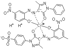 CAS 登录号：72854-34-3, [4-[4,5-二氢-4-[(2-羟基-5-甲基-3-硝基苯基)偶氮]-3-甲基-5-氧代-1H-吡唑-1-基]苯磺酸基][2,4-二氢-4-[(2-羟基-5-硝基苯基)偶氮]-5-甲基-2-苯基-3H-吡唑-3-酮]二氢铬酸