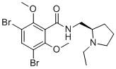 structure of CAS# 73220-00-5, 3,5-二溴-N-{[(2R)-1-乙基-2-吡咯烷基]甲基}-2,6-二甲氧基苯甲酰胺