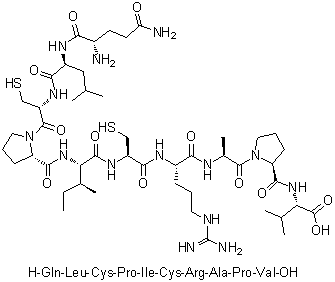 L-谷氨酰胺酰-L-亮氨酰-L-半胱氨酰-L-脯氨酰-L-异亮氨酰-L-半胱氨酰-L-精氨酰-L-丙氨酰-L-脯氨酰-L-缬氨酸分子结构 (CAS 735329-46-1)