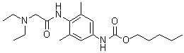 CAS 登录号：7401-51-6, 4-[2-(二乙基氨基)乙酰氨基]-3,5-二甲基苯胺基甲酸戊基酯