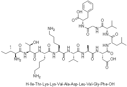 L-异亮氨酰-L-苏氨酰-L-赖氨酰-L-赖氨酰-L-缬氨酰-L-丙氨酰-L-alpha-天冬氨酰-L-亮氨酰-L-缬氨酰甘氨酰-L-苯丙氨酸分子结构 (CAS 742070-61-7)