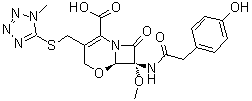 CAS # 75007-70-4, (6R,7R)-7-[[(4-Hydroxyphenyl)acetyl]amino]-7-methoxy-3-[[(1-methyl-1H-tetrazol-5-yl)thio]methyl]-8-oxo-5-oxa-1-azabicyclo[4.2.0]oct-2-ene-2-carboxylic acid, LY 114709