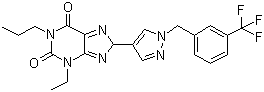 structure of CAS# 752222-83-6, 3-乙基-1-丙基-8-(1-(3-(三氟甲基)苄基)-1H-吡唑-4-基)-1H-嘌呤-2,6(3H,8H)-二酮