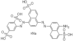 2-[[4-[(4-氨基-5-磺基-1-萘基)偶氮]-7-磺基-1-萘基]偶氮]-1,4-苯二磺酸钠盐分子结构 (CAS 75627-27-9)