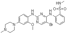 structure of CAS# 761436-81-1, 2-[[5-Bromo-2-[[2-methoxy-4-(4-methyl-1-piperazinyl)phenyl]amino]-4-pyrimidinyl]amino]-N-methylbenzenesulfonamide