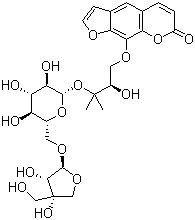 9-[(2R)-3-[(6-O-D-芹糖-beta-D-呋喃糖基-beta-D-吡喃葡萄糖基)氧基]-2-羟基-3-甲基丁氧基]-7H-呋喃并[3,2-g][1]苯并吡喃-7-酮分子结构 (CAS 765316-44-7)