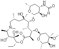 (2R,3S,4R,5R,8R,10R,11R,12S,13S,14R)-13-[(2,6-二脱氧-3-C-甲基-3-O-甲基-alpha-L-核-吡喃己糖基)氧基]-2-乙基-3,4,10-三羟基-3,5,6,8,10,12,14-七甲基-11-[[3,4,6-三脱氧-3-(甲酰氨基)-beta-D-木-吡喃己糖基]氧基]-1-氧杂-6-氮杂环十五烷-15-酮分子结构 (CAS 765927-71-7)