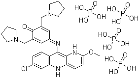 structure of CAS# 76748-86-2, 4-[(7-氯-2-甲氧基-1,5-二氢吡啶并[3,2-b]喹啉-10-基)亚氨]-2,6-二(吡咯烷-1-基甲基)环己-2,5-二烯-1-酮磷酸盐 (1:4)