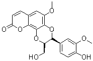 CAS # 76948-72-6, Cleomiscosin A, NSC 346197, (2R,3R)-rel-2,3-Dihydro-3-(4-hydroxy-3-methoxyphenyl)-2-(hydroxymethyl)-5-methoxy-9H-pyrano[2,3-f]-1,4-benzodioxin-9-one
