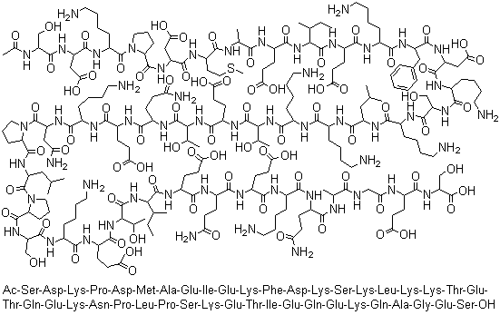 CAS # 77591-33-4, Thymosin beta 4 acetate, Timbetasin, (4S)-4-[[2-[[(2S)-2-[[(2S)-2-[[(2S)-2-[[(2S)-2-[[(2S)-2-[[(2S)-2-[[(2S,3S)-2-[[(2S,3R)-2-[[(2S)-2-[[(2S)-2-[[(2S)-2-[[(2S)-1-[(2S)-2-[[(2S)-1-[(2S)-2-[[(2S)-2-[[(2S)-2-[[(2S)-2-[[(2S,3R)-2-[[(2S)-2-[[(2S,3R)-2-[[(2S)-2-[[(2S)-2-[[(2S)-2-[[(2S)-2-[[(2S)-2-[[(2S)-2-[[(2S)-2-[[(2S)-2-[[(2S)-2-[[(2S)-2-[[(2S,3S)-2-[[(2S)-2-[[(2S)-2-[[(2S)-2-[[(2S)-2-[[(2S)-1-[(2S)-2-[[(2S)-2-[[(2S)-2-acetamido-3-hydroxypropanoyl]amino]-3-carboxypropanoyl]amino]-6-aminohexanoyl]pyrrolidine-2-carbonyl]amino]-3-carboxypropanoyl]amino]-4-methylsulfanylbutanoyl]amino]propanoyl]amino]-4-carboxybutanoyl]amino]-3-methylpentanoyl]amino]-4-carboxybutanoyl]amino]-6-aminohexanoyl]amino]-3-phenylpropanoyl]amino]-3-carboxypropanoyl]amino]-6-aminohexanoyl]amino]-3-hydroxypropanoyl]amino]-6-aminohexanoyl]amino]-4-methylpentanoyl]amino]-6-aminohexanoyl]amino]-6-aminohexanoyl]amino]-3-hydroxybutanoyl]amino]-4-carboxybutanoyl]amino]-3-hydroxybutanoyl]amino]-5-amino-5-oxopentanoyl]amino]-4-carboxybutanoyl]amino]-6-aminohexanoyl]amino]-4-amino-4-oxobutanoyl]pyrrolidine-2-carbonyl]amino]-4-methylpentanoyl]pyrrolidine-2-carbonyl]amino]-3-hydroxypropanoyl]amino]-6-aminohexanoyl]amino]-4-carboxybutanoyl]amino]-3-hydroxybutanoyl]amino]-3-methylpentanoyl]amino]-4-carboxybutanoyl]amino]-5-amino-5-oxopentanoyl]amino]-4-carboxybutanoyl]amino]-6-aminohexanoyl]amino]-5-amino-5-oxopentanoyl]amino]propanoyl]amino]acetyl]amino]-5-[[(1S)-1-carboxy-2-hydroxyethyl]amino]-5-oxopentanoic acid