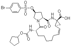 CAS # 782479-05-4, (2S,6S,12Z,13aS,14aR,16aS)-2-[[(4-Bromophenyl)sulfonyl]oxy]-6-[[(cyclopentyloxy)carbonyl]amino]-1,2,3,6,7,8,9,10,11,13a,14,15,16,16a-tetradecahydro-5,16-dioxo-cyclopropa[e]pyrrolo[1,2-a][1,4]diazacyclopentadecine-14a(5H)-carboxylic acid methyl ester