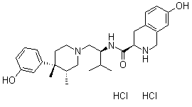 CAS 登录号：785835-79-2, (3R)-1,2,3,4-四氢-7-羟基-N-[(1S)-1-[[(3R,4R)-4-(3-羟基苯基)-3,4-二甲基-1-哌啶基]甲基]-2-甲基丙基]-3-异喹啉甲酰胺盐酸盐