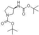 CAS # 792970-20-8, tert-Butyl (3R)-3-(tert-butoxycarbonylamino)pyrrolidine-1-carboxylate, (3R)-3-[[(1,1-Dimethylethoxy)carbonyl]amino]-1-pyrrolidinecarboxylic acid tert-butyl ester